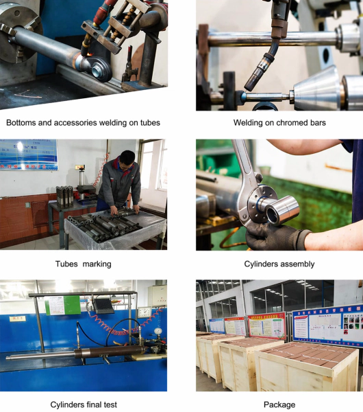 Proceso de producción de cilindros hidráulicos con conexión en T soldada WT-3000PSI en la fábrica de EVER POWER en China.