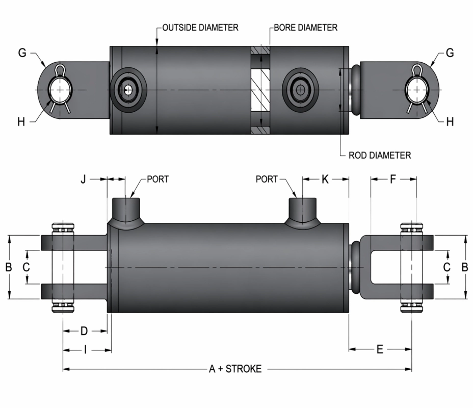 Welded Clevis Type Cylinders dimension