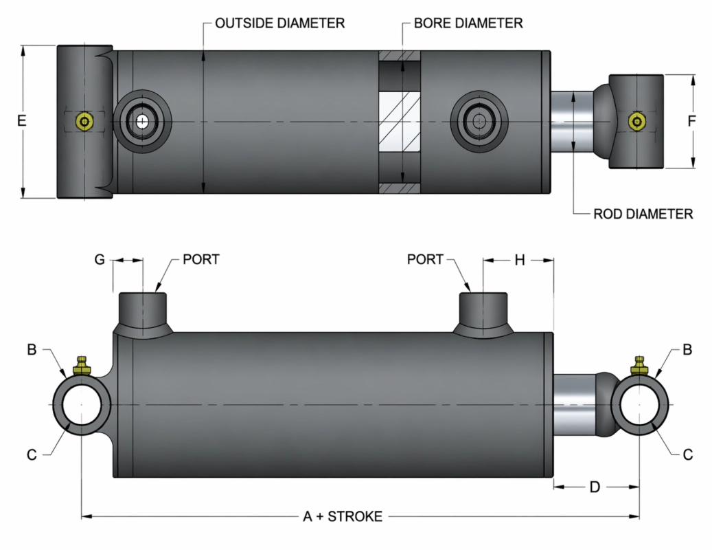 Cilindros de tipo orificio pasante soldados, dimensión WT-3000PSI