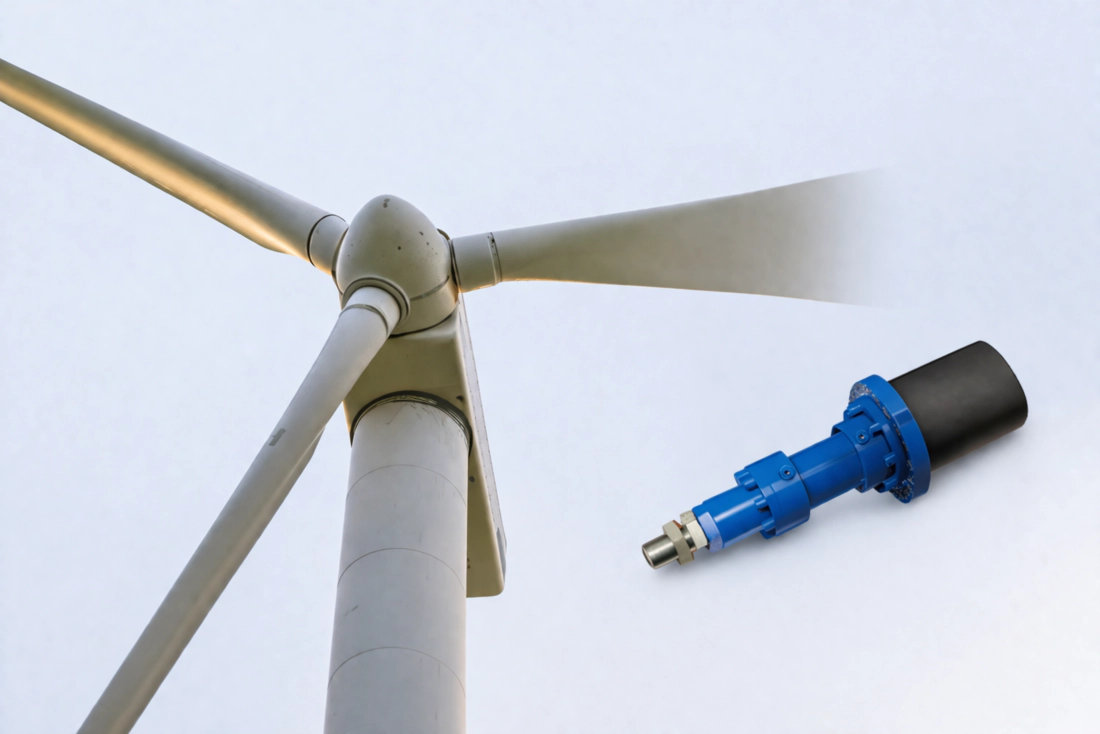 Windwheel lock hydraulic cylinder installed in wind turbine nacelle — rotor locking application for onshore and offshore wind energy